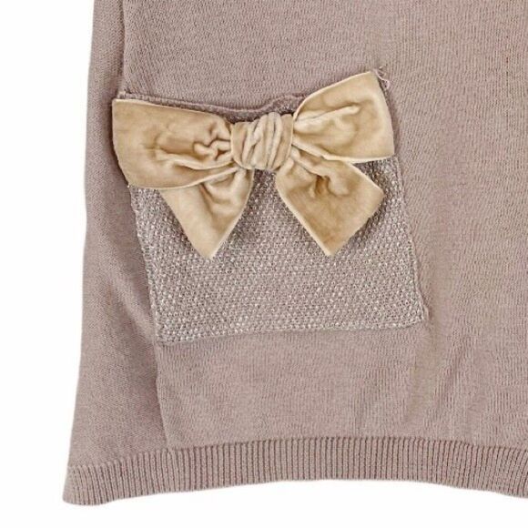 CAbi Taupe Cotton Knit Velvet Bow Silver Glitter Pocket Cardigan Sweater - Picture 3 of 9